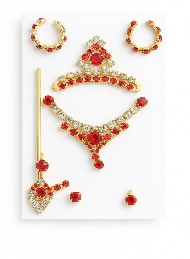SEER laddu gopal Jewellery Set, Gold-Plated with Red Stones, mukut mala combo janmashtmi shringar set with Mukut, Mala, Bansuri, Kundal, Kade (piece 5) laddu gopal size 0 to 4 - Image 2